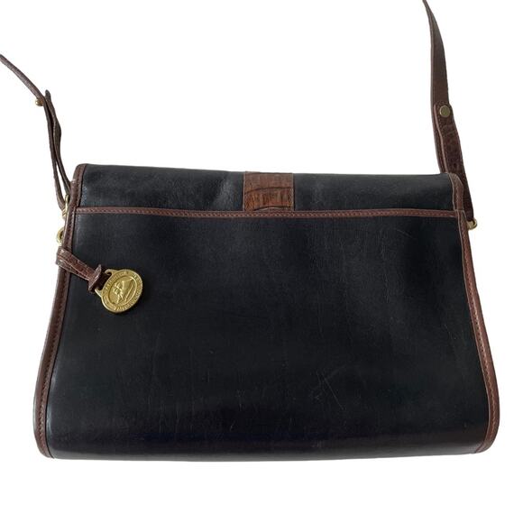 Vintage 1980s Brahmin Shoulder Bag Smooth and Croc Leather Black Brown GUC - Picture 2 of 16